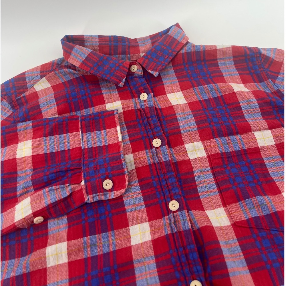 J.Crew Perfect Fit Button Down Womens 12 Plaid Red Blue Herringbone Long Sleeve